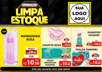 Modelo de Encarte para Encarte A4 Horizontal com o tema Operação Limpa Estoque para Bebês