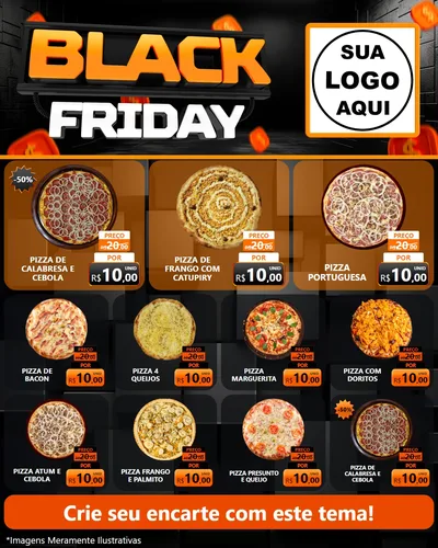 Modelo de Rede Social para Feed Instagram com o tema Black Friday para Pizzaria