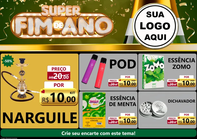 Modelo de Encarte para Encarte A4 Horizontal com o tema Super Fim de Ano para Tabacaria