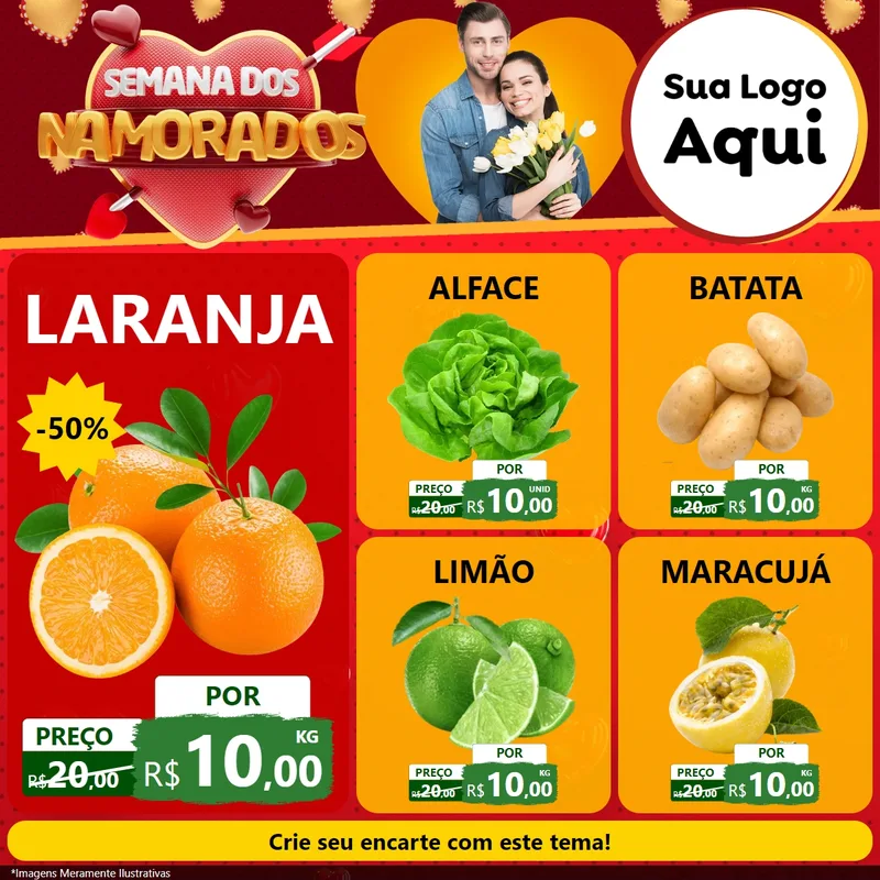 Modelo de Rede Social para Feed Facebook com o tema Semana dos Namorados para Hortifrúti