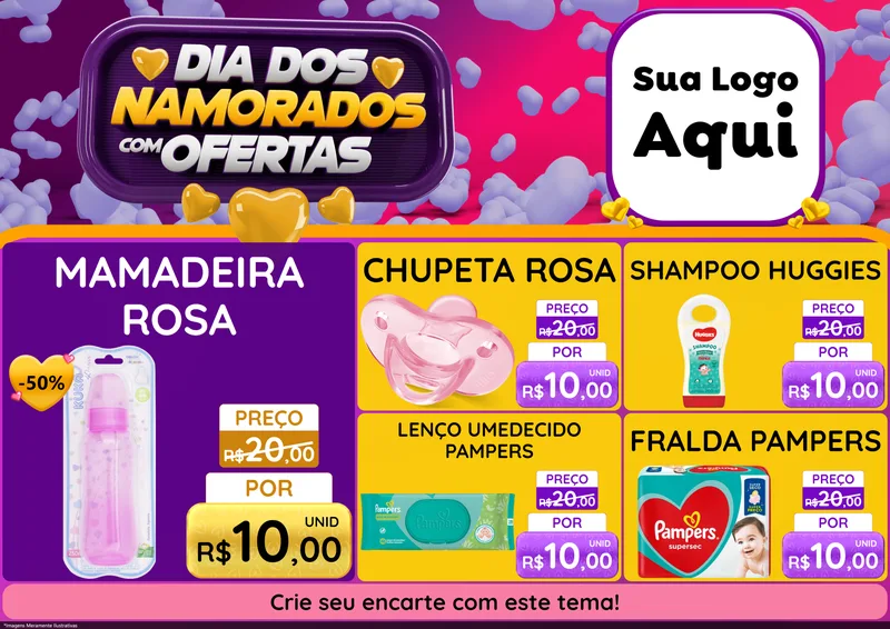 Modelo de Encarte para Encarte A4 Horizontal com o tema Dia Dos Namorados Com Ofertas para Bebês