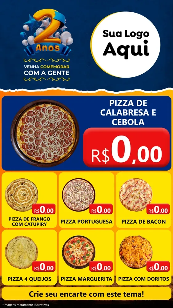Modelo de Rede Social para Stories com o tema Aniversário de 2 anos para Pizzaria