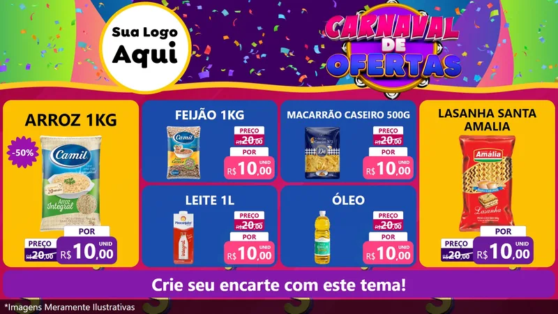 Modelo de TV para TV Horizontal com o tema Carnaval de Ofertas para Supermercado