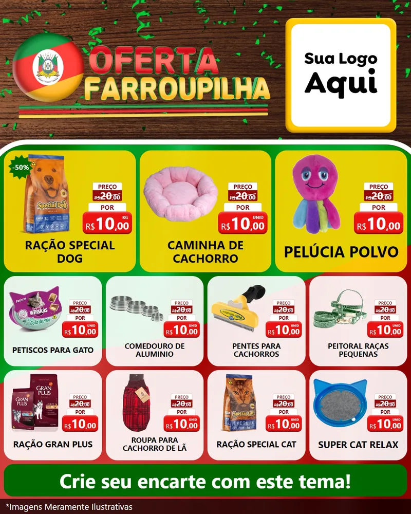 Modelo de Rede Social para Feed Instagram com o tema Oferta Farroupilha para Pet Shop