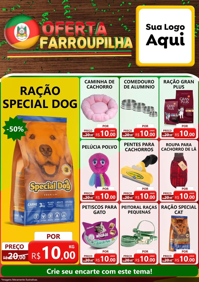 Modelo de Encarte para Encarte A4 Vertical com o tema Oferta Farroupilha para Pet Shop
