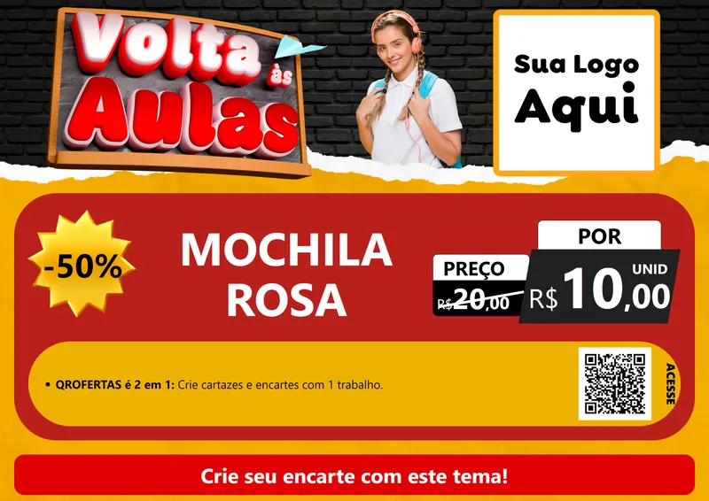 Modelo de Cartaz para Cartaz A4 Horizontal com o tema Volta Às Aulas para Papelaria