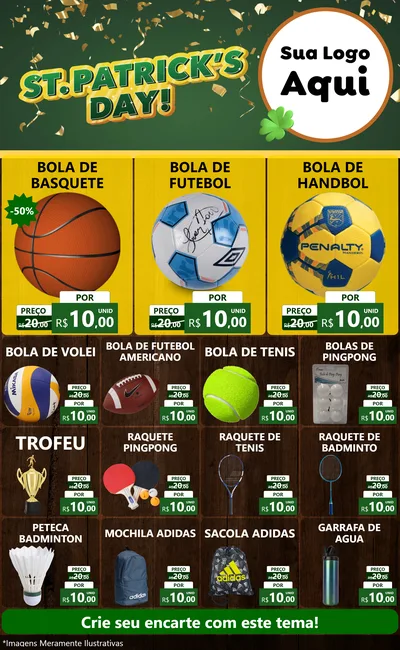Modelo de Encarte para Encarte Grande com o tema St Patriks Day para Artigos Esportivos