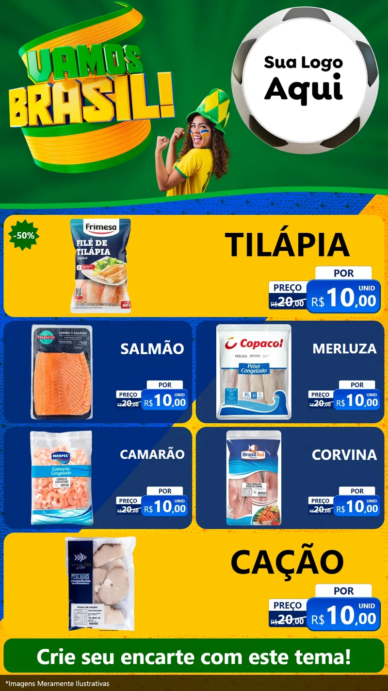 Modelo de TV para TV Vertical com o tema Vamos Brasil - Copa para Peixaria