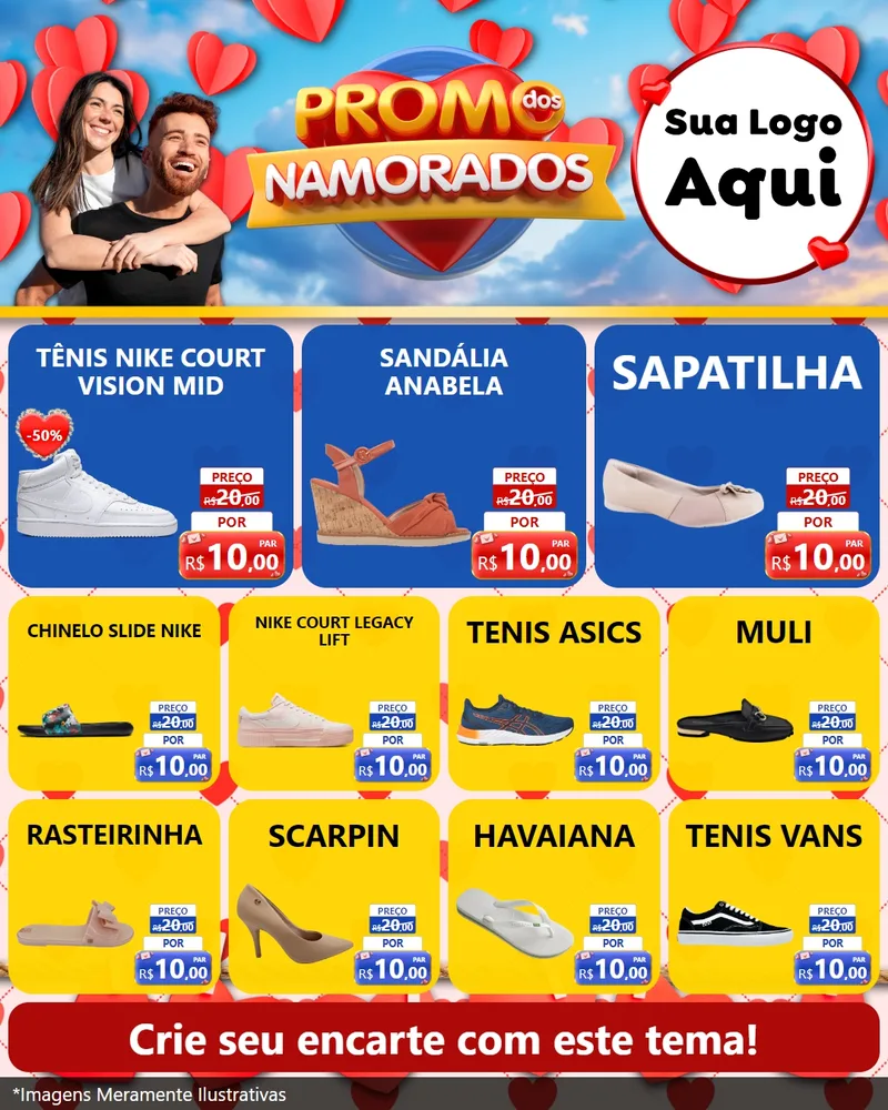 Modelo de Rede Social para Feed Instagram com o tema Promo dos Namorados para Calçados