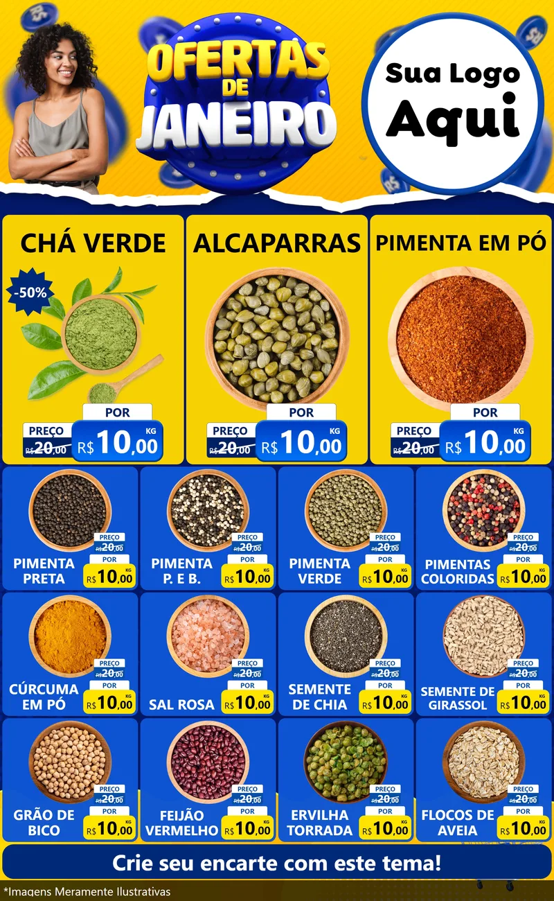 Modelo de Encarte para Encarte Grande com o tema Ofertas de Janeiro para Produtos Naturais