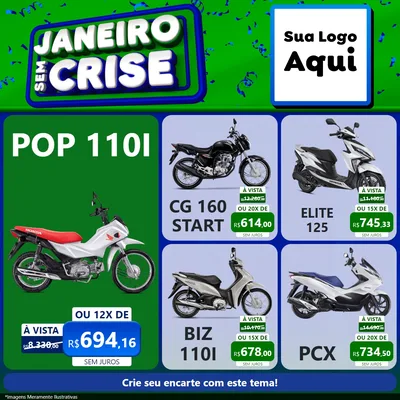 Modelo de Rede Social para Feed Facebook com o tema Janeiro Sem Crise para Concessionaria de Motos