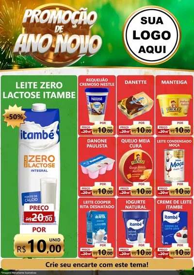 Modelo de Encarte para Encarte A4 Vertical com o tema Promoção de Ano Novo para Frios e Laticínios