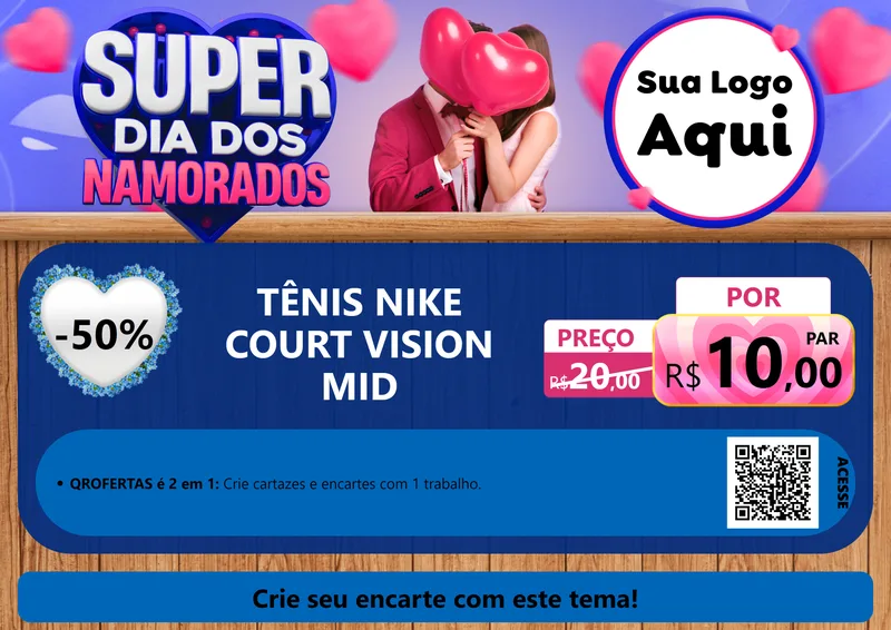 Modelo de Cartaz para Cartaz A4 Horizontal com o tema Super Dia dos Namorados para Calçados