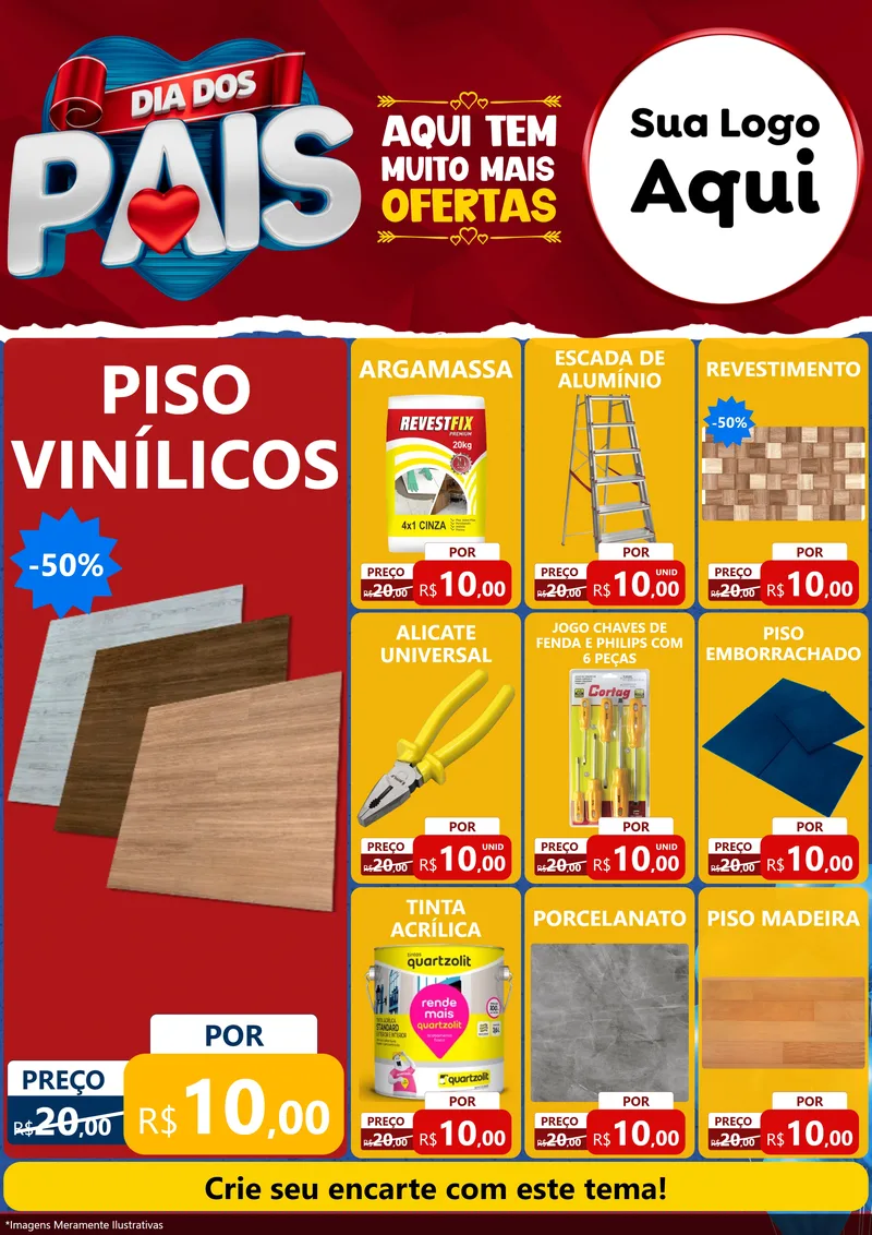Modelo de Encarte para Encarte A4 Vertical com o tema Dia dos Pais para Material para Construção