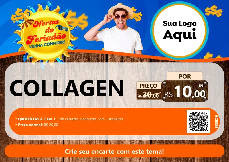 Modelo de Cartaz para Cartaz A4 Horizontal com o tema Ofertas do Feriadão para Suplementos alimentares