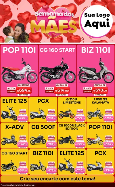 Modelo de Encarte para Encarte Grande com o tema Semana Das Mães para Concessionaria de Motos