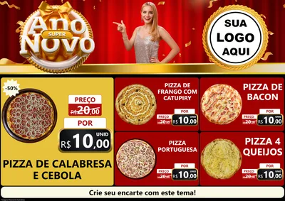 Modelo de Encarte para Encarte A4 Horizontal com o tema Super Ano Novo para Pizzaria