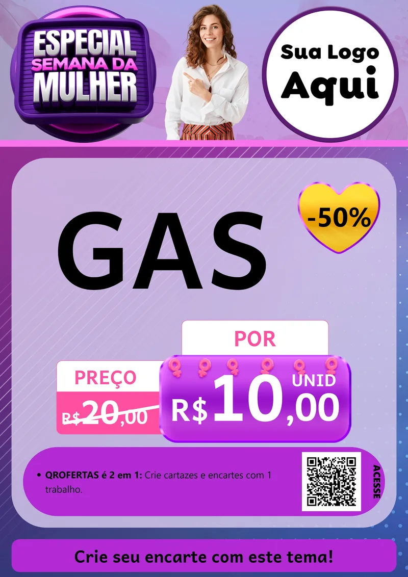 Modelo de Cartaz para Cartaz A4 Vertical com o tema Especial Semana da Mulher para Água e gás