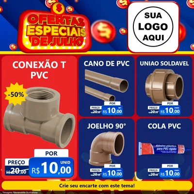 Modelo de Rede Social para Feed Facebook com o tema Ofertas Especiais de Julho para Tubos e conexões