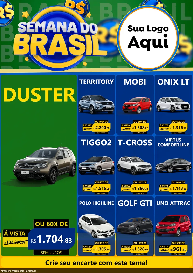 Modelo de Encarte para Encarte A4 Vertical com o tema Semana Do Brasil para Concessionaria de Carros