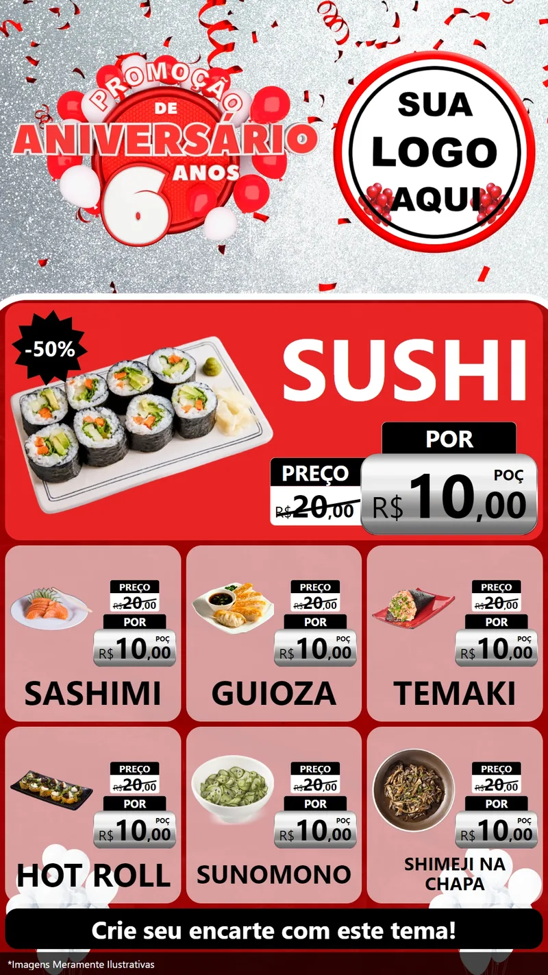 Modelo de Rede Social para Stories com o tema Promoção de Aniversário - 6 Anos para Comida japonesa