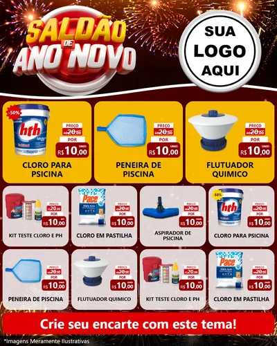 Modelo de Rede Social para Feed Instagram com o tema Saldão de Ano Novo para Produtos para Piscina