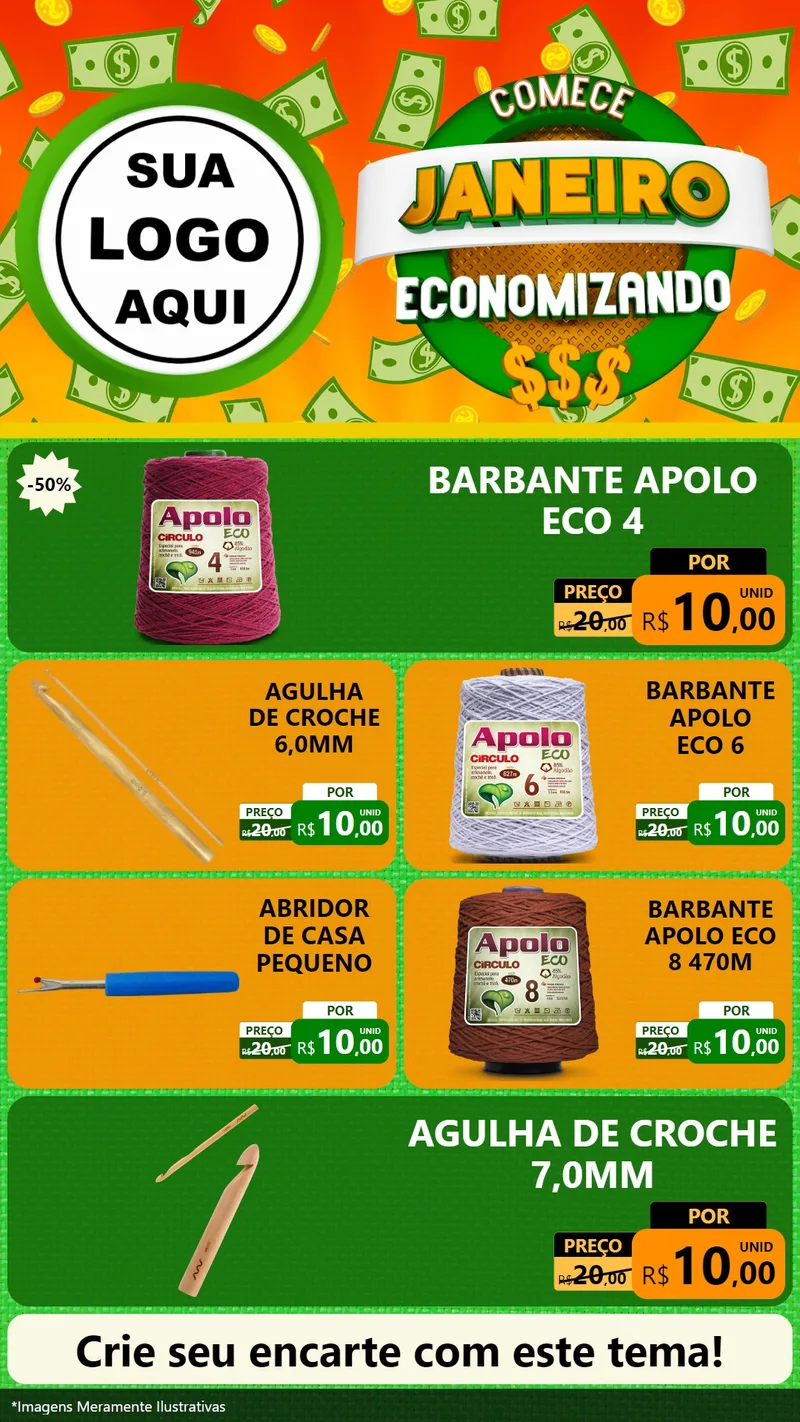 Modelo de TV para TV Vertical com o tema Comece Janeiro Economizando para Armarinho e Aviamentos