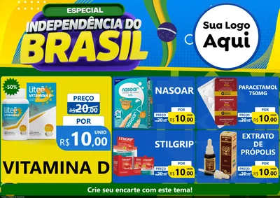 Modelo de Encarte para Encarte A4 Horizontal com o tema Especial Independência do Brasil para Farmácia