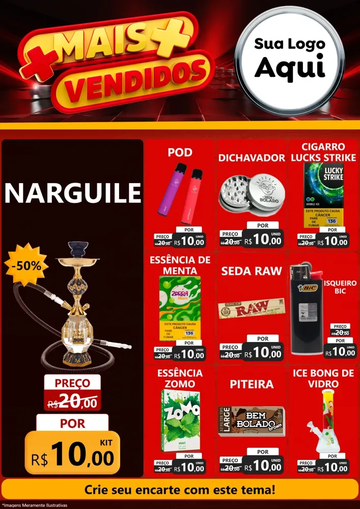 Modelo de Encarte para Encarte A4 Vertical com o tema Mais Vendidos para Tabacaria