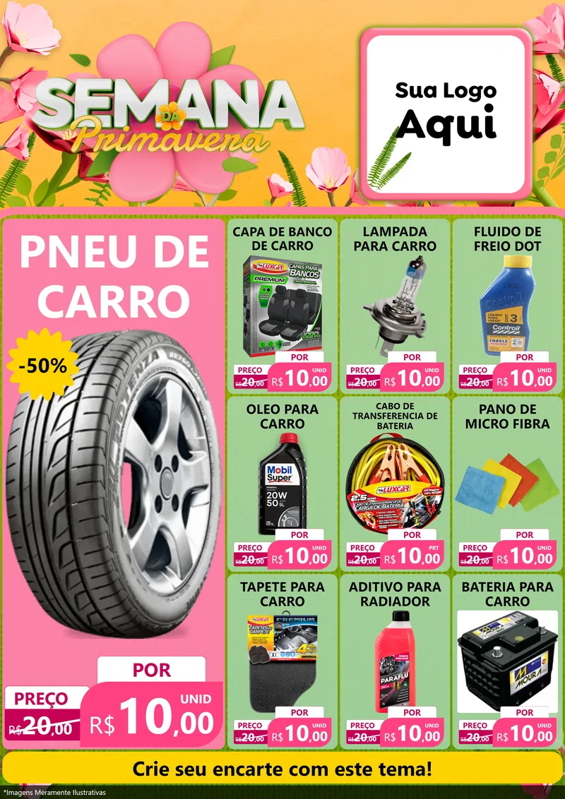 Modelo de Encarte para Encarte A4 Vertical com o tema Semana da Primavera para Auto peças