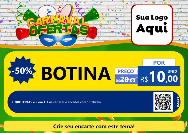 Modelo de Cartaz para Cartaz A4 Horizontal com o tema Carnaval de Ofertas para Agropecuária