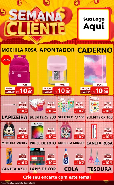 Modelo de Encarte para Encarte Grande com o tema Semana do Cliente para Papelaria