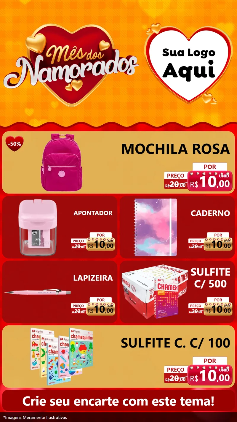 Modelo de TV para TV Vertical com o tema Mês dos Namorados para Papelaria