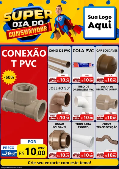Modelo de Encarte para Encarte A4 Vertical com o tema Super Dia do Consumidor para Tubos e conexões