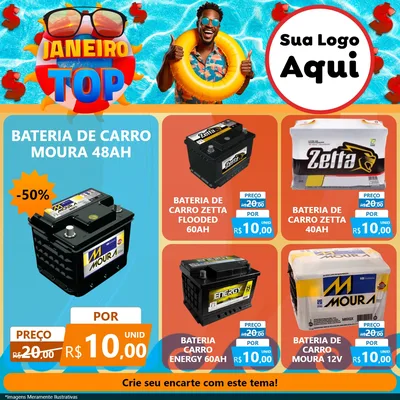 Modelo de Rede Social para Feed Facebook com o tema Janeiro Top para Baterias Elétricas