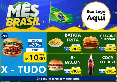 Modelo de Encarte para Encarte A4 Horizontal com o tema Mês do Brasil para Hamburgueria