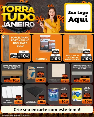 Modelo de Rede Social para Feed Instagram com o tema Torra Tudo Janeiro para Pisos e revestimentos