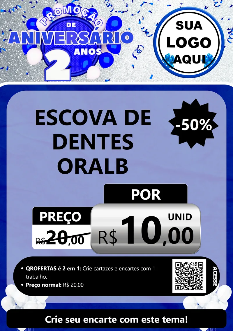 Modelo de Cartaz para Cartaz A4 Vertical com o tema Promoção de Aniversário - 2 Anos para Higiene Pessoal