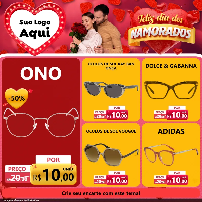 Modelo de Rede Social para Feed Facebook com o tema Feliz Dia Dos Namorados para Óticas