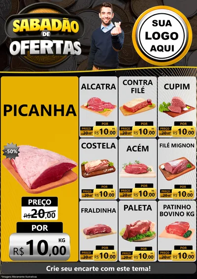 Modelo de Encarte para Encarte A4 Vertical com o tema Sabadão de Ofertas para Açougue