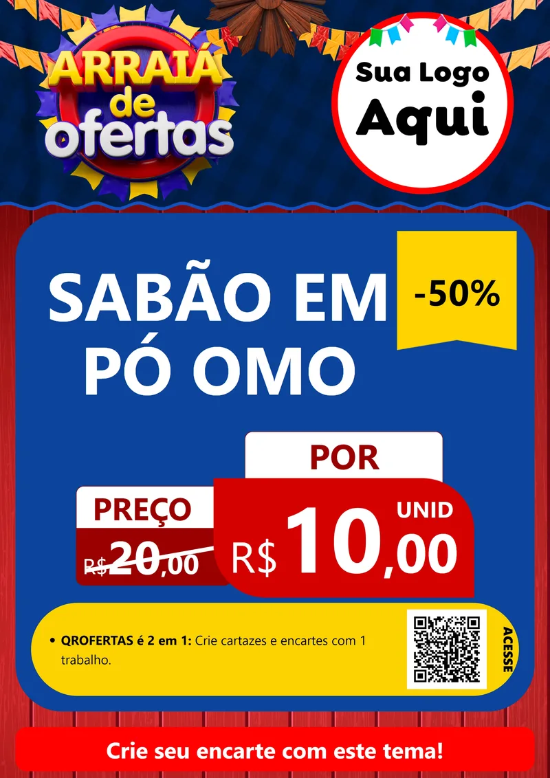 Modelo de Cartaz para Cartaz A4 Vertical com o tema Arraiá de Ofertas para Produtos de Limpeza