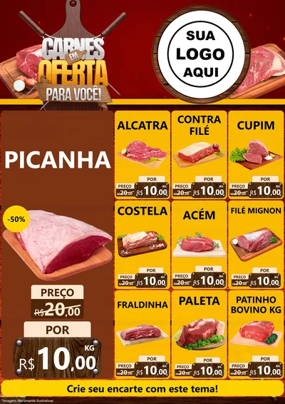 Modelo de Encarte para Encarte A4 Vertical com o tema Carnes em Oferta Para Você para Açougue
