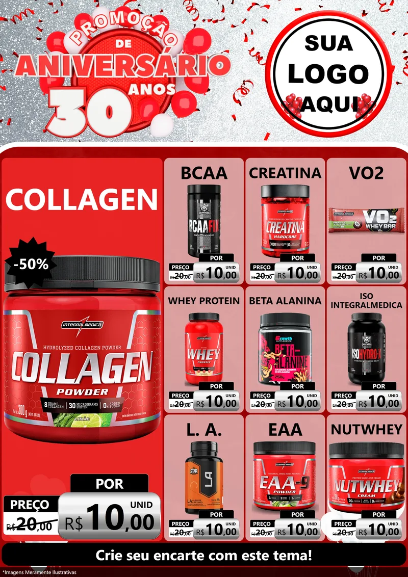Modelo de Encarte para Encarte A4 Vertical com o tema Promoção de Aniversário - 30 Anos para Suplementos alimentares