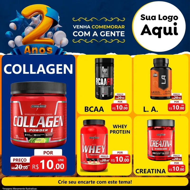 Modelo de Rede Social para Feed Facebook com o tema Aniversário de 2 anos para Suplementos alimentares