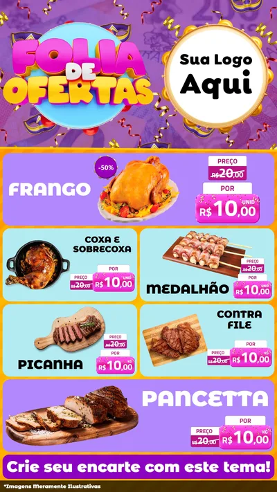 Modelo de TV para TV Vertical com o tema Folia de Ofertas para Assados