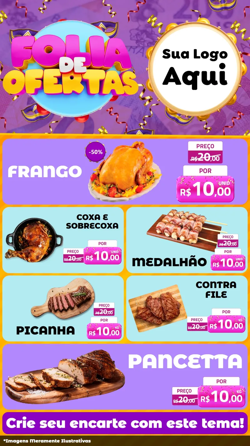 Modelo de TV para TV Vertical com o tema Folia de Ofertas para Assados