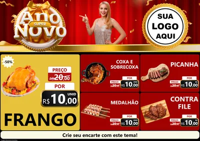 Modelo de Encarte para Encarte A4 Horizontal com o tema Super Ano Novo para Assados