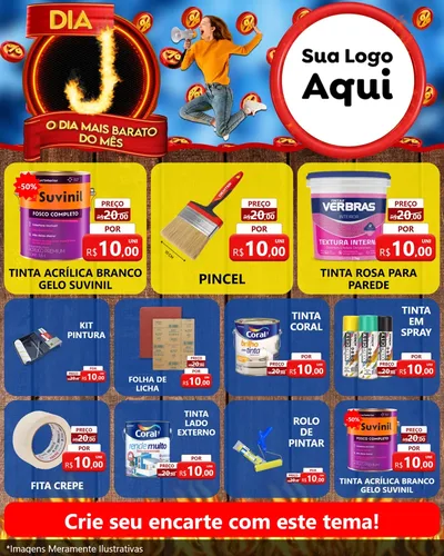 Modelo de Rede Social para Feed Instagram com o tema Dia J - O Dia Mais Barato Do Mês para Tintas e Ferramentas