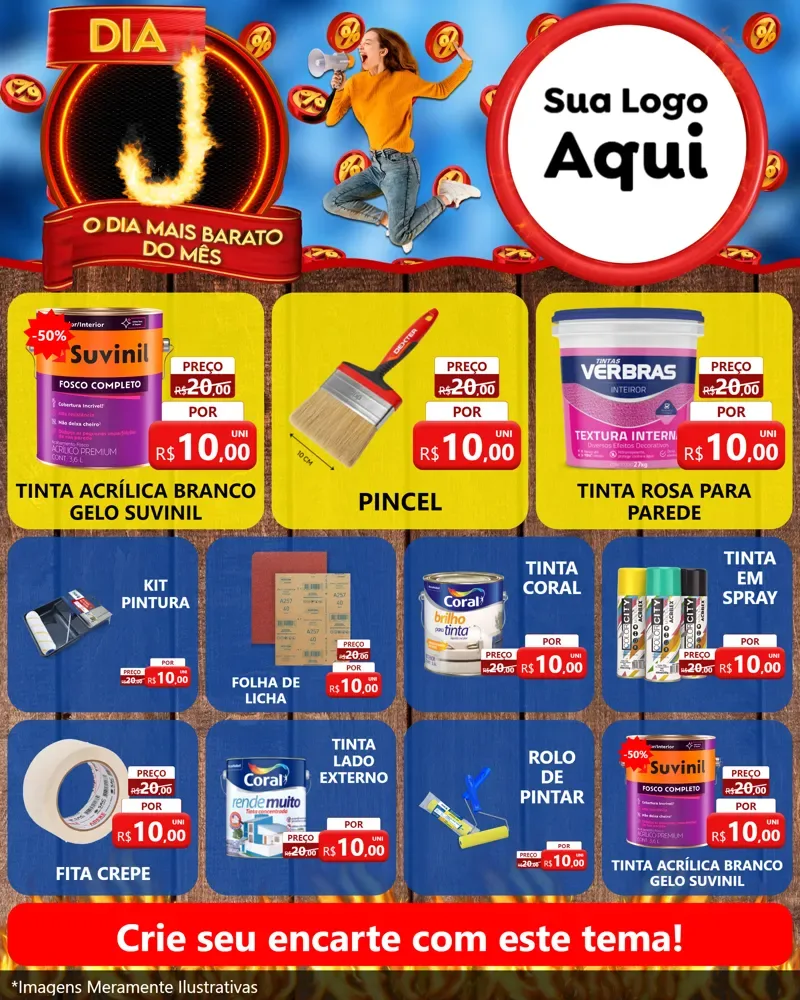 Modelo de Rede Social para Feed Instagram com o tema Dia J - O Dia Mais Barato Do Mês para Tintas e Ferramentas