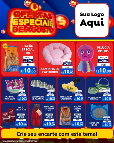 Modelo de Rede Social para Feed Instagram com o tema Ofertas Especiais de Agosto para Pet Shop